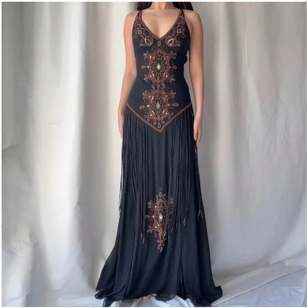 Vintage Cachè Chic Black and Brown Embellished Evening Gown - Picture 1 of 12